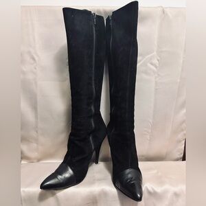 Women’s Black Suede Knee High Stilettos Heel Boots w/ Leather Toe Sz.43 (US.10)
